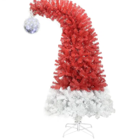6FT Hinged Fir Artificial Fir Bent Top Christmas Tree, Xmas Tree Bendable Santa Hat Style Christmas Tree Holiday Decoration,1250  Branch Tips, 30 (Option: As Pic)