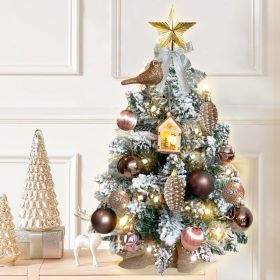 2ft Mini Christmas Tree With Light Woodland Artificial Small Tabletop Christmas Decoration With Flocked Snow, Exquisite Decor & Xmas Ornaments Fo (Option: Woodland Brown)