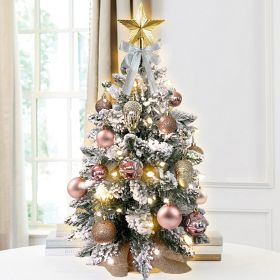 2ft Mini Christmas Tree With Light Woodland Artificial Small Tabletop Christmas Decoration With Flocked Snow, Exquisite Decor & Xmas Ornaments Fo (Option: Rose Gold)
