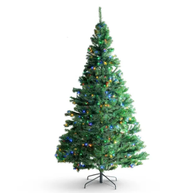 VEVOR Christmas Tree, 6.5ft Prelit Artificial Xmas Tree, Full Holiday Decor Tree With 450 Multi-Color LED Lights, 1227 Branch Tips, Metal Base Fo (Color: Green)